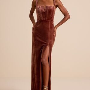 Lulus Pristine Luxury Dark Mauve Velvet Bustier Maxi Dress Brown - Size XS